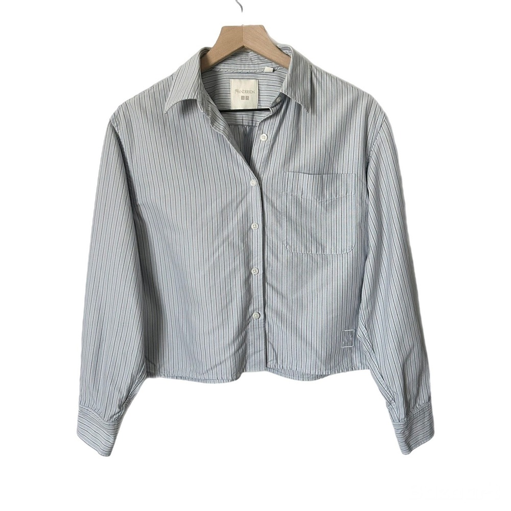 JW Anderson Uniqlo Blue Striped Cropped Button Down Shirt Size XS